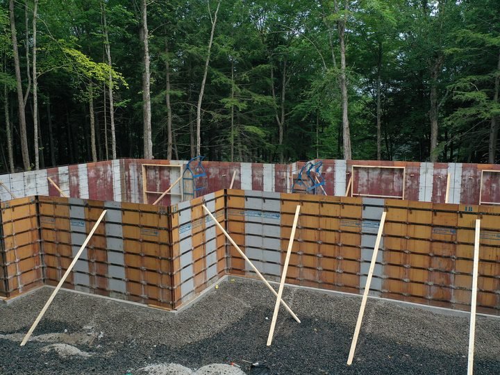 Braced wall forms ready for the concrete stage