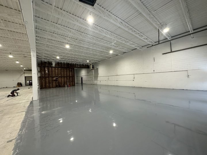 Finished concrete floor in a commercial interior
