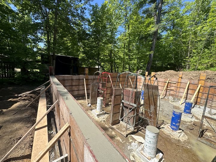 Foundation formwork and reinforcement in progress